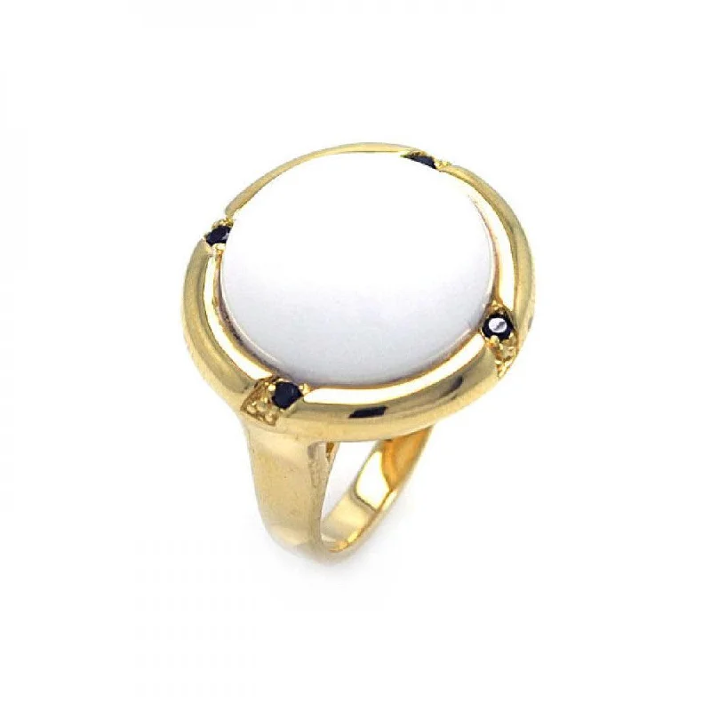 ladies ring luminous halo design-Clearance-Silver 925 Gold Plated White Stone Center Black CZ Ring - STR00684