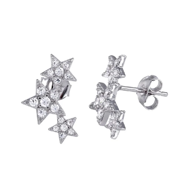 ladies-pearl-rose-gold-earrings-Rhodium Plated 925 Sterling Silver Three Star Stud Earrings - BGE00573