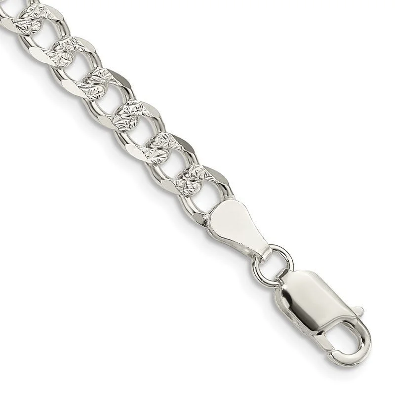 Ladies bracelets textured surface -Sterling Silver 5.5mm Pav‚ Curb Chain Bracelet