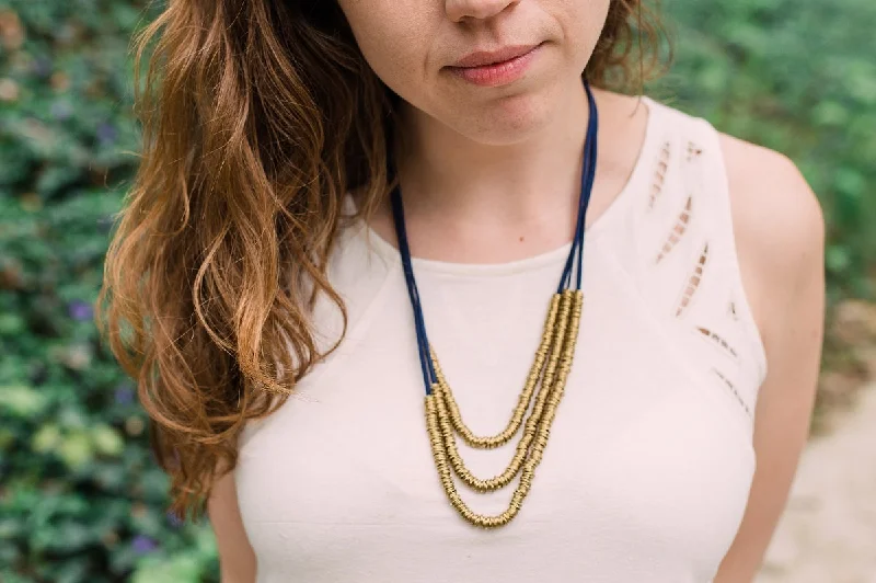 ladies-short-tassel-necklace-Navy Rings of Gold Necklace