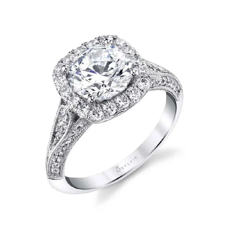 engagement-round-diamond-ring-Sylvie Collection 14K White Gold Round Halo Engagement Ring Setting