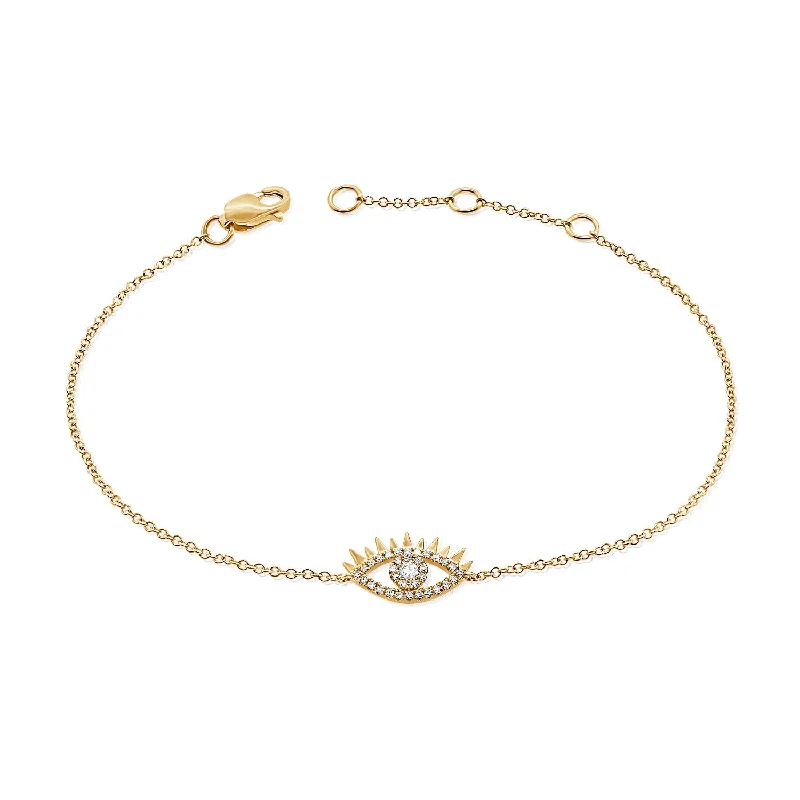 Ladies bracelets delicate bangles -14K Gold Evil Eye Chain Bracelet with Diamonds