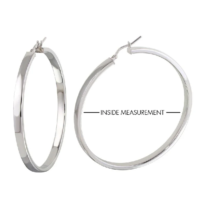 ladies-moon-pendant-earrings-Rhodium Plated 925 Sterling Silver Electroforming Flat 4mm Hoop Earrings - ARE00022RH