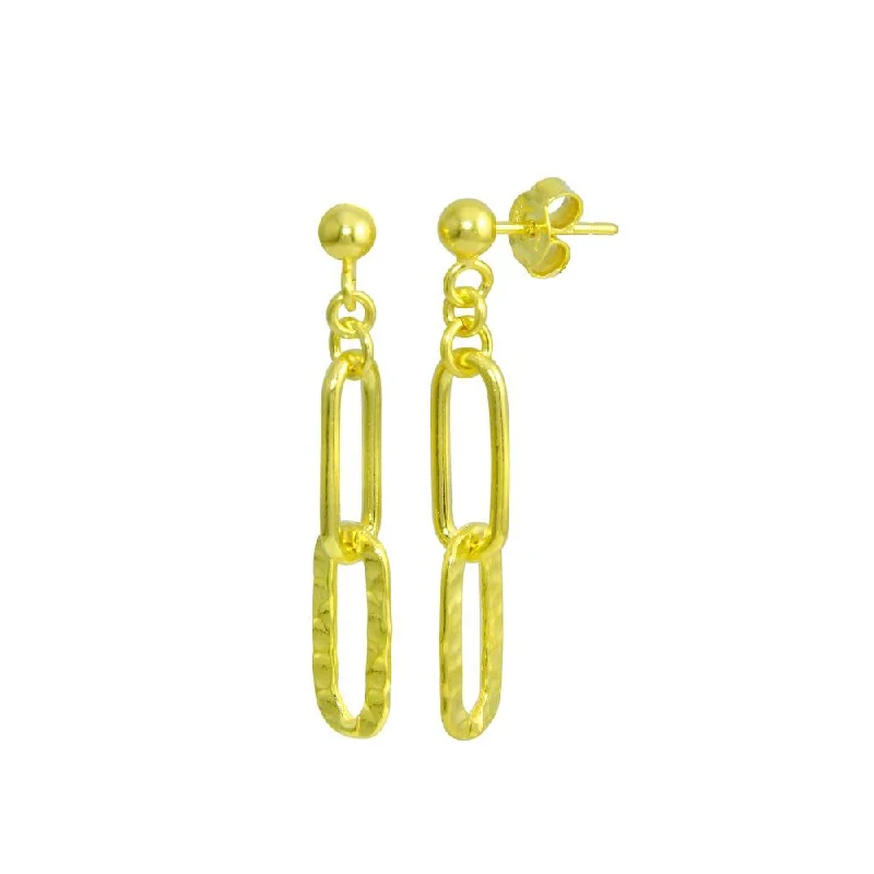 ladies-drop-crystal-earrings-Gold Plated 925 Sterling Silver Dangling Ball Textured Paperclip  Earring - ITE00090-GP