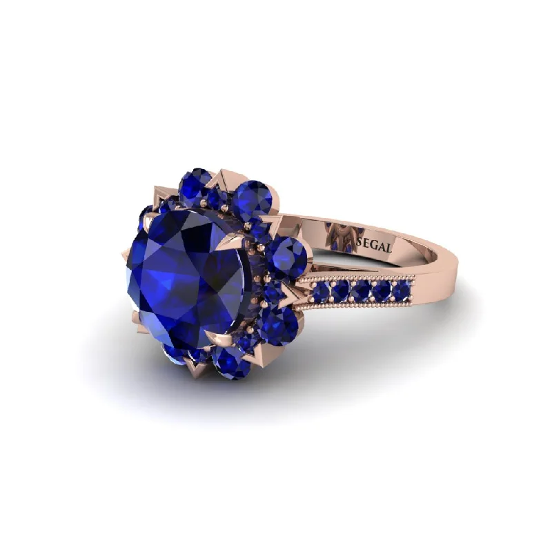 engagement-elegant-rose-gold-ring-Sapphire Halo Sunburst Engagement Ring - Winter No. 74