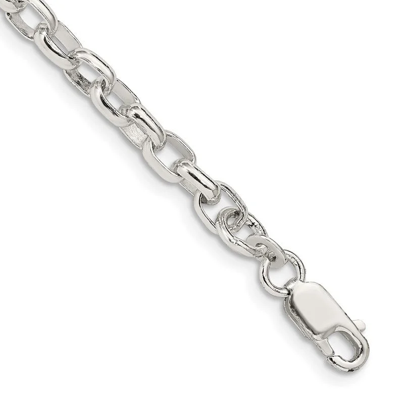 Ladies bracelets chunky style -Sterling Silver 4.4mm Oval Fancy Rolo Chain Bracelet