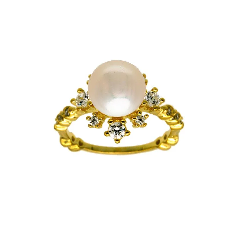 ladies ring colorful mixed gem-Gold Plated 925 Sterling Silver White Pearl Flower Ring with CZ - BGR01300