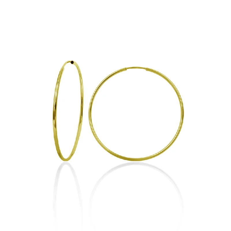 ladies-beaded-silver-earrings-14E00361 - 14 Karat Yellow Gold 1mm Wire Hoop Earrings