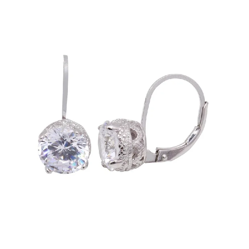 ladies-unique-hoop-earrings-Silver 925 Rhodium Plated Round CZ Hoop Earrings - STE00578