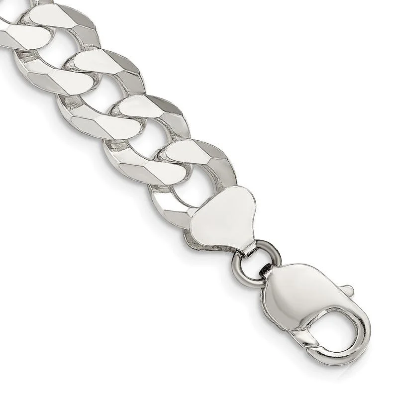 Ladies bracelets with galaxy charms -Sterling Silver 12.3mm Beveled Curb Chain Bracelet