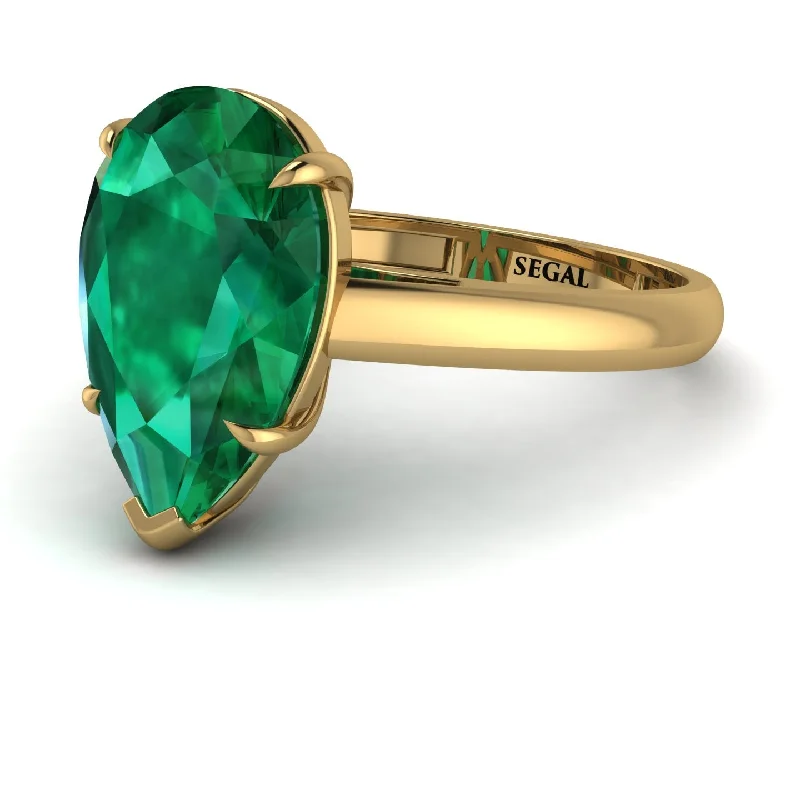 engagement-eternity-diamond-ring-Pear Cut Emerald Solitaire Engagement Ring - Elle No. 4