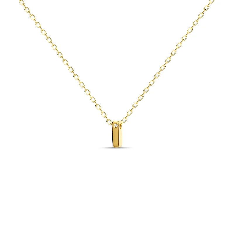 ladies-party-heart-necklace-Diamond Letter Necklace "I" - 18 karat gold vermeil on sterling silver, diamond 0.01 carat