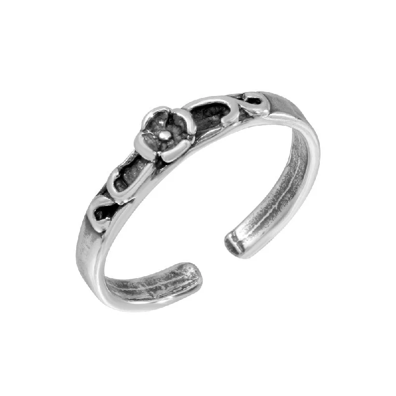 ladies ring name engraved band-Silver 925 Flower Curl Adjustable Toe Ring - TR291-A