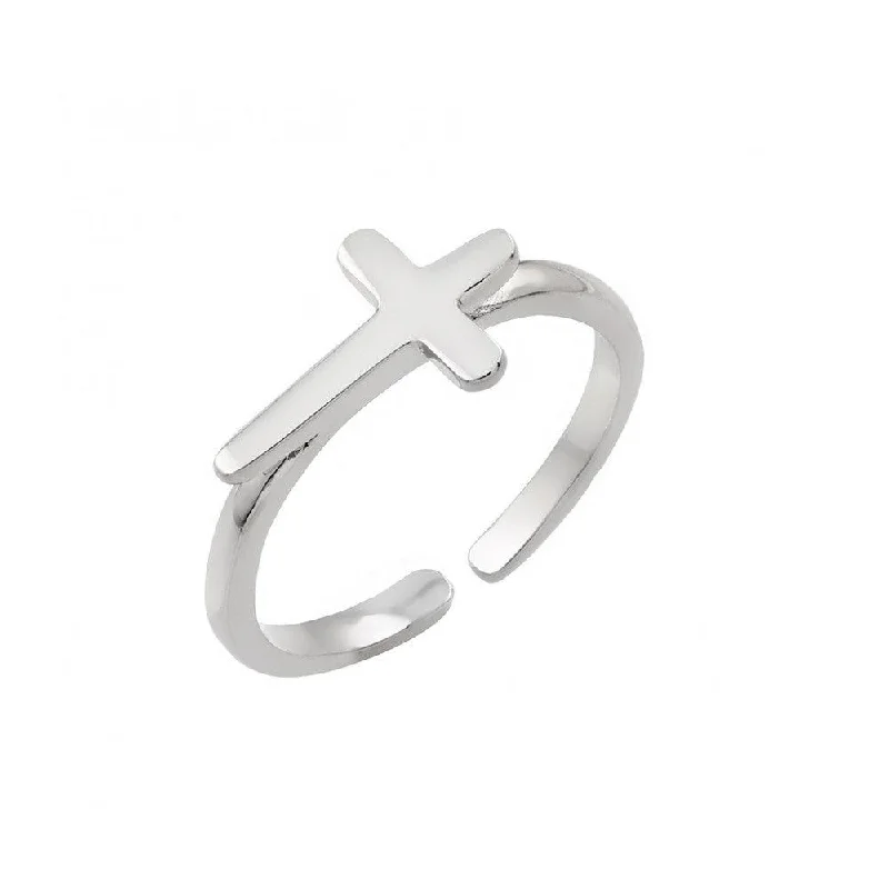 ladies ring trendy star detail-Silver 925 Rhodium Plated Mini Cross Toe Ring - BGR00839