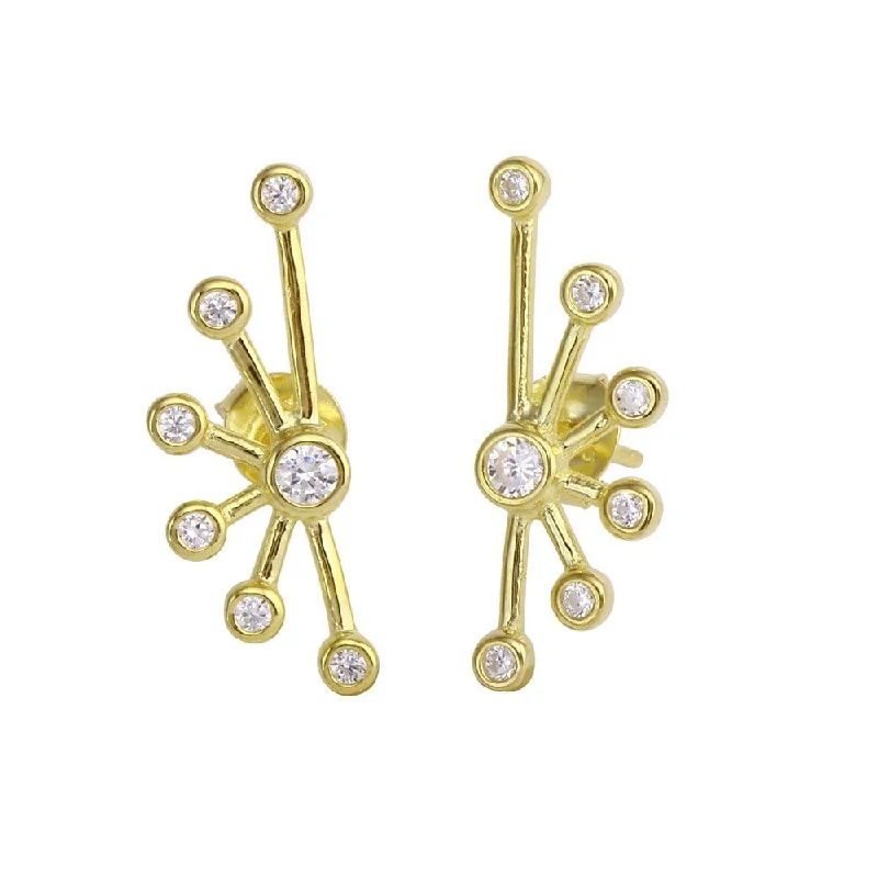 ladies-birthstone-chandelier-earrings-Gold Plated 925 Sterling Silver Half Web Design Stud Earrings with CZ - BGE00591