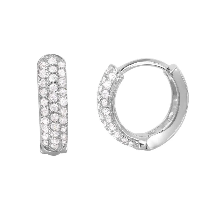 ladies-minimalist-pearl-earrings-Silver 925 Rhodium Plated CZ huggie hoop Earrings - GME00027