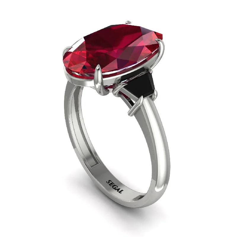 engagement-cushion-cut-diamond-ring-Oval-Cut Ruby Three Stone Engagement Ring - Amari No. 42