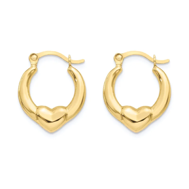 ladies-pendant-silver-earrings-14E00372 - 14 Karat Yellow Gold 2T Heart Design Latch Back Hoop Earring