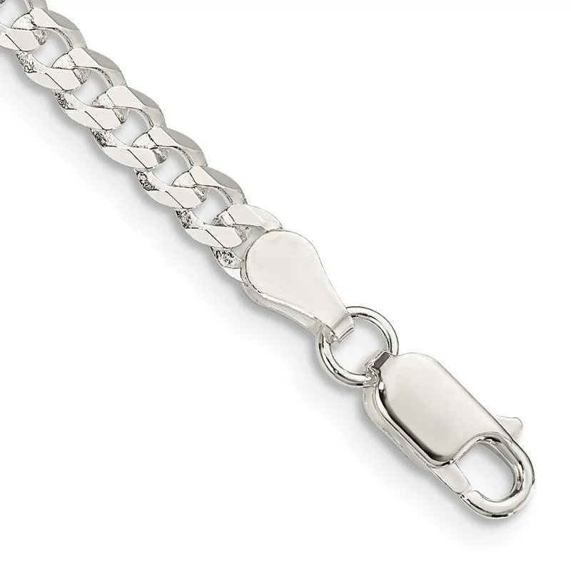 Ladies bracelets for mentors -Sterling Silver 3.8mm Flat Curb Chain Bracelet