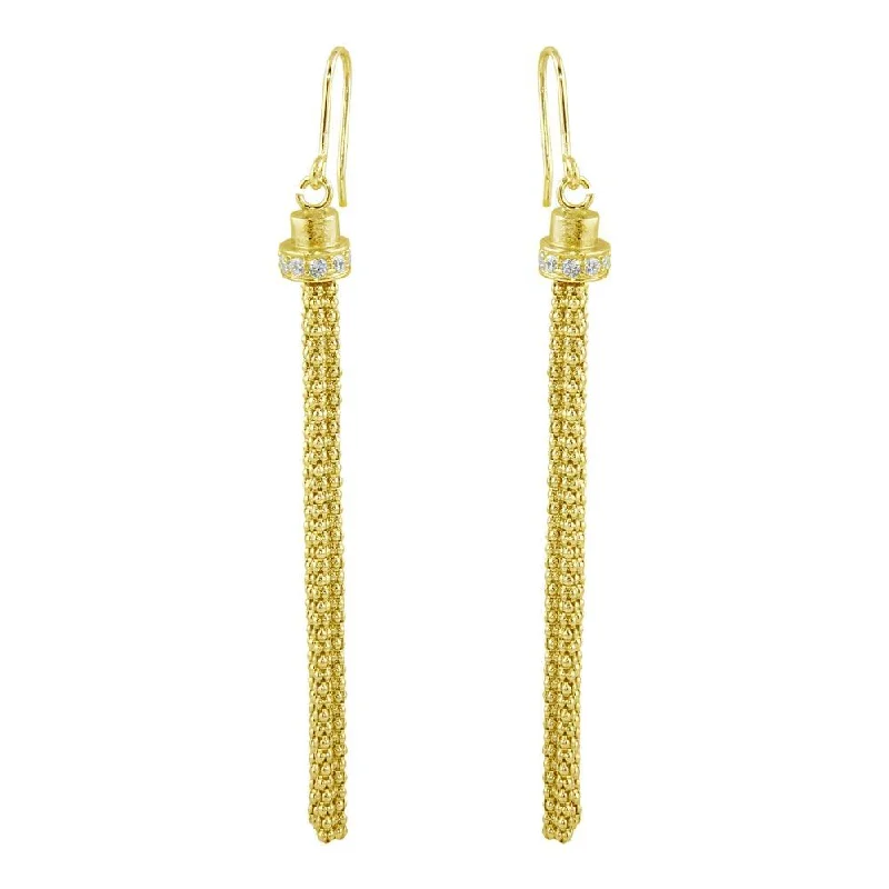 ladies-gift-heart-earrings-Gold Plated 925 Sterling Silver Tassel Drop Earrings with CZ - ARE00010GP