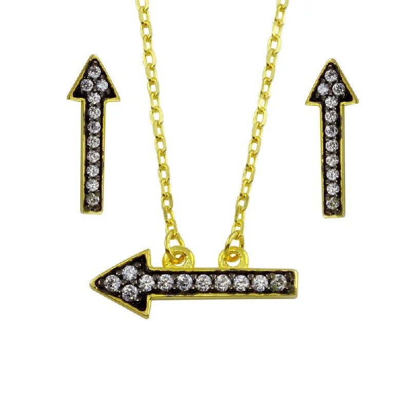 ladies-charm-silver-earrings-Gold Plated 925 Sterling Silver CZ Arrow Earrings and Necklace set with CZ - BGS00544