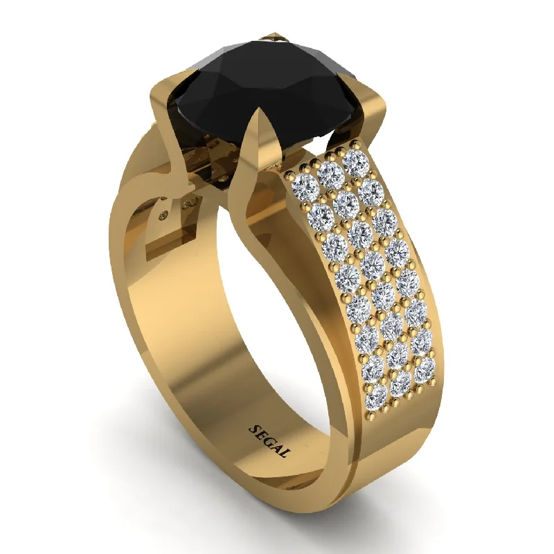 engagement-bridal-ring-Round Cut Black Diamond 14K Gold Pave Engagement Ring - Saylor No. 7