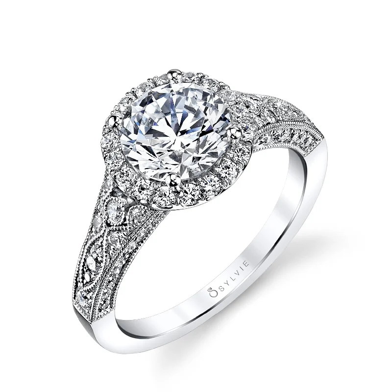 engagement-bridal-white-gold-ring-Sylvie Collection 14K White Gold Round Engagement Ring Setting