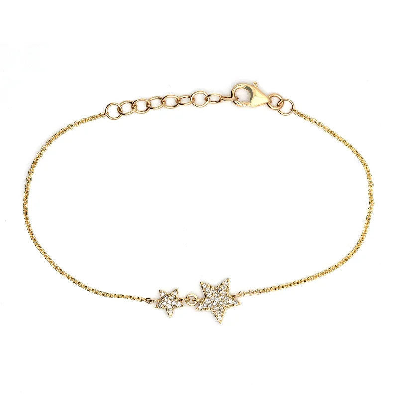 Ladies bracelets with key charms -14K Gold Double Diamond Star Bracelet