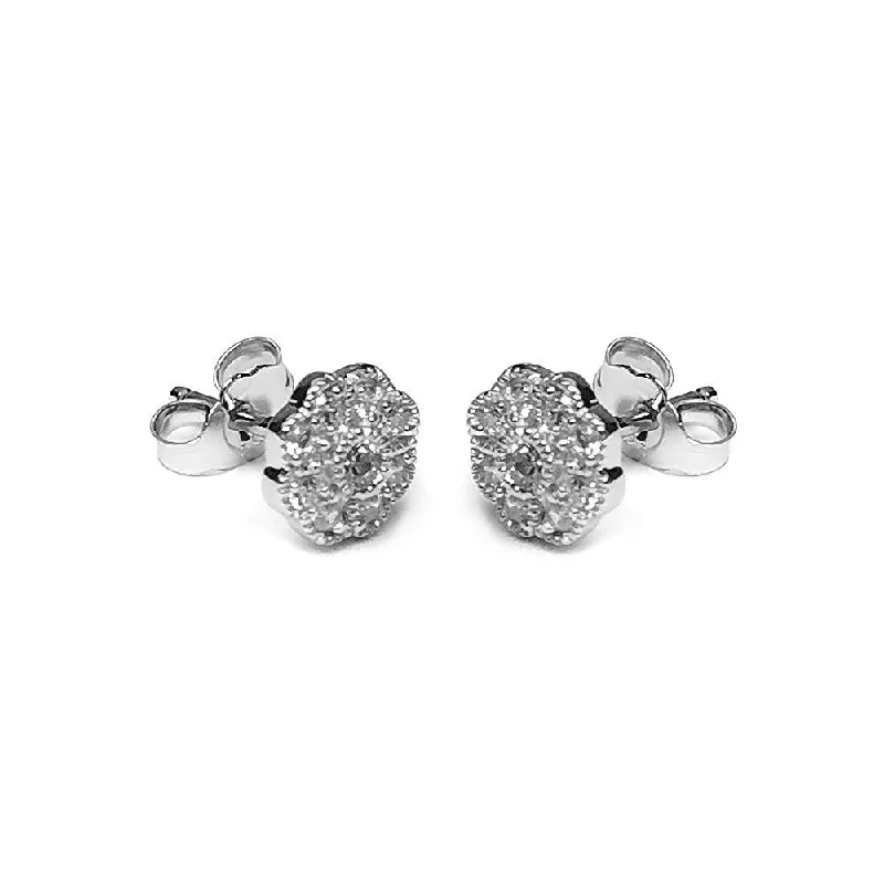 ladies-affordable-pearl-earrings-Silver 925 Rhodium Plated Micro Pave Clear Sun CZ Stud Post Earrings - ACE00023