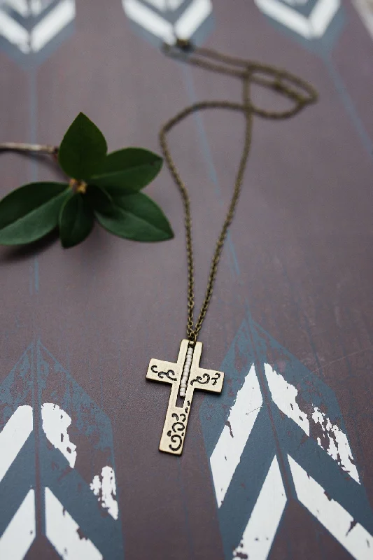 ladies-bridal-heart-necklace-Double-sided Brass Cross Necklace