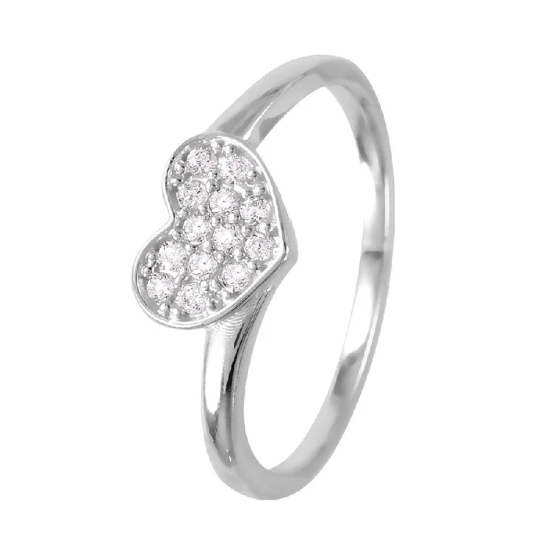 ladies ring chic crossover-Silver 925 Rhodium Plated Round Band with CZ Heart Ring - GMR00074