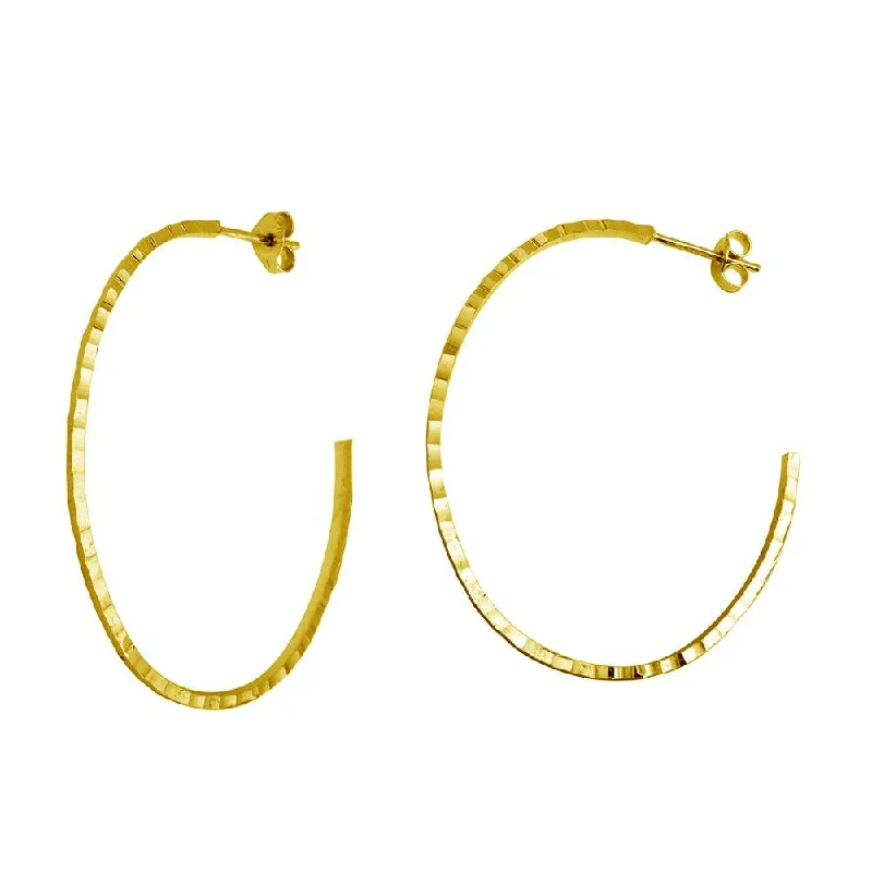 ladies-unique-beaded-earrings-Gold Plated 925 Sterling Silver Diamond Cut Semi Hoop Earrings 50mm - ECE00033GP