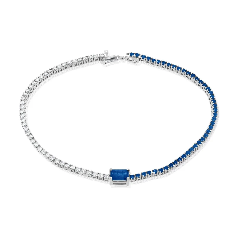 Ladies bracelets vintage look -Diamond & Sapphire Tennis Bracelet in White Gold