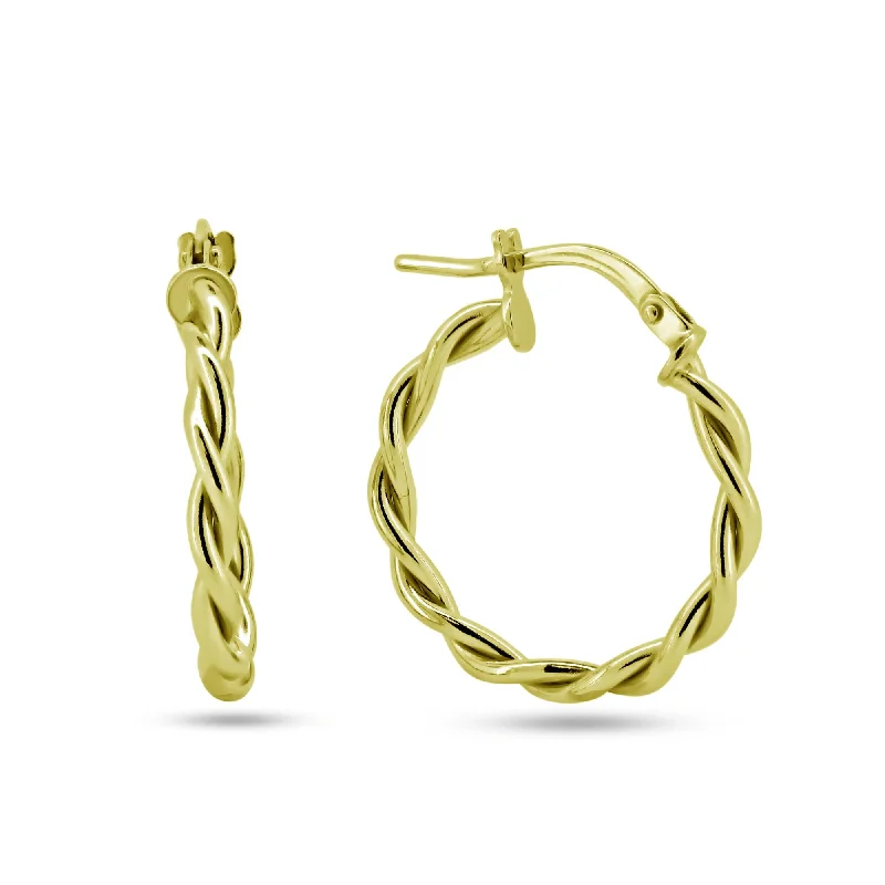 ladies-minimalist-rose-gold-earrings-Gold Plated 925 Sterling Silver Silver Twisted Hoop Earrings - ARE00040GP