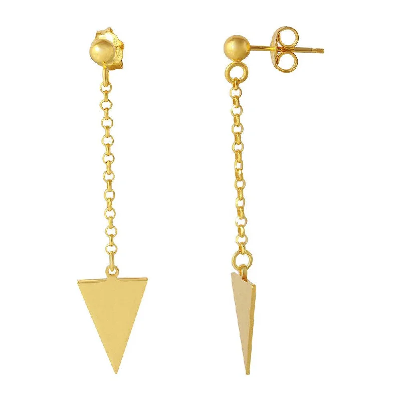 ladies-everyday-gold-earrings-Silver 925 Gold Plated Hanging Triangle Earrings - ARE00006GP