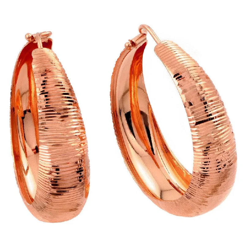 ladies-vintage-drop-earrings-Silver 925 Rose Gold Plated Hoop Earrings - ITE00080RGP