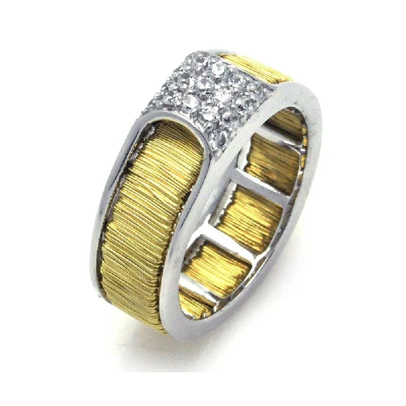 ladies ring bold citrine-Clearance-Silver 925 Rhodium and Gold Plated Wire Clear Pave Set CZ Ring - BGR00245