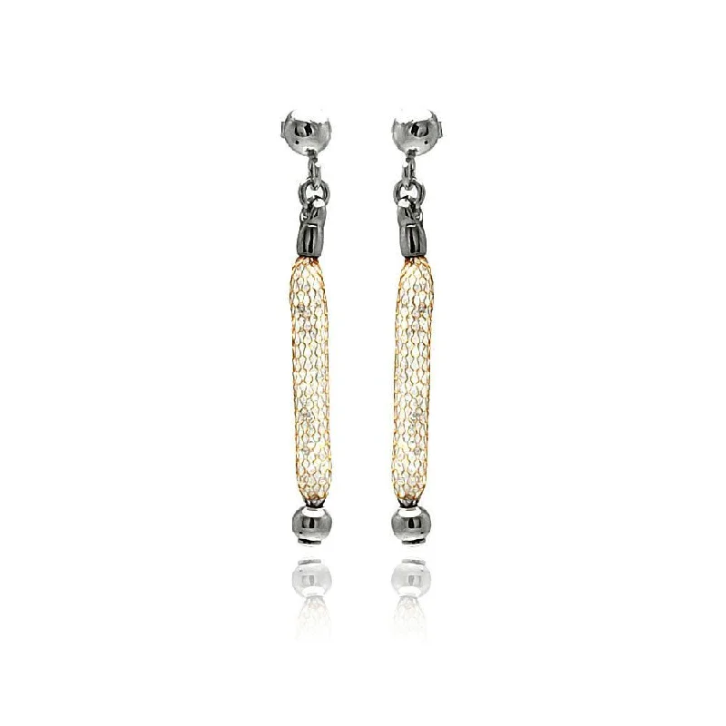 ladies-affordable-gold-earrings-Clearance-Silver 925 Rose Gold Plated Dangling Mesh Stud Earrings - ITE00046RGP