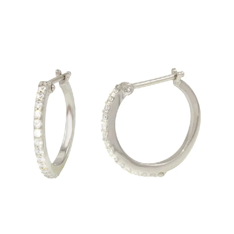 ladies-moon-diamond-earrings-Rhodium Plated 925 Sterling Silver Mini Hoop Earrings with CZ - GME00028