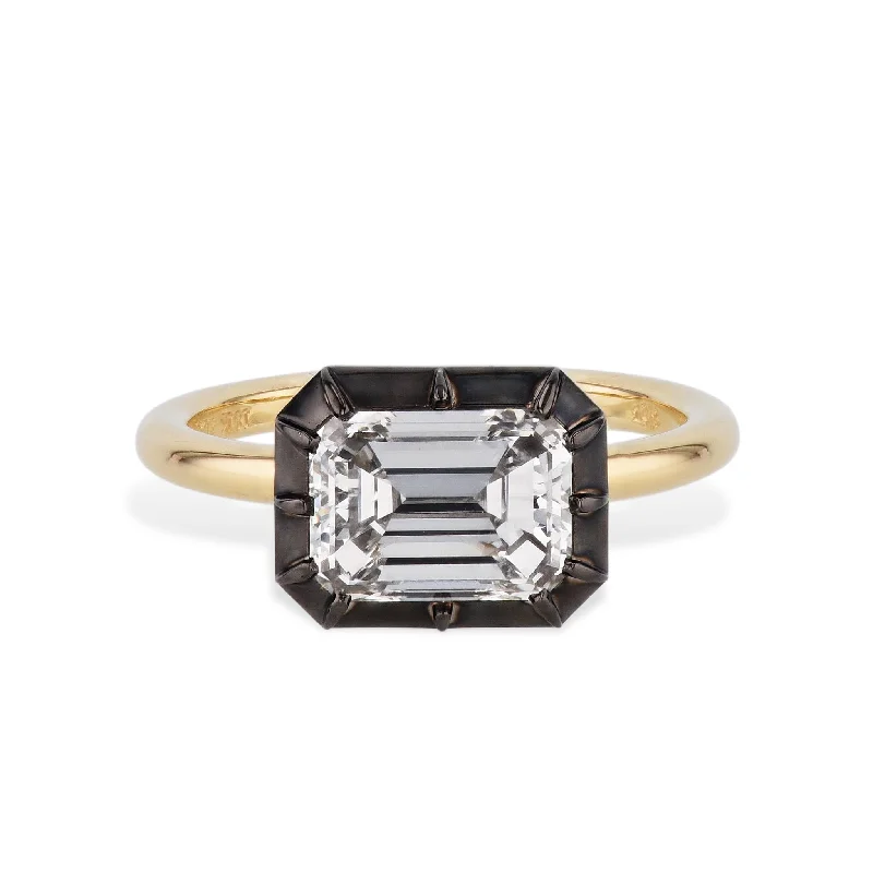 engagement-bridal-silver-ring-Emerald Cut Diamond Black Ruthenium Engagement Ring