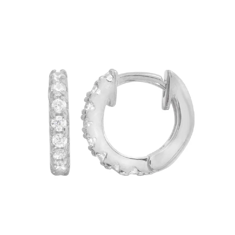 ladies-everyday-silver-earrings-Rhodium Plated 925 Sterling Silver CZ huggie hoop Earrings 9.3mm - STE01218RH