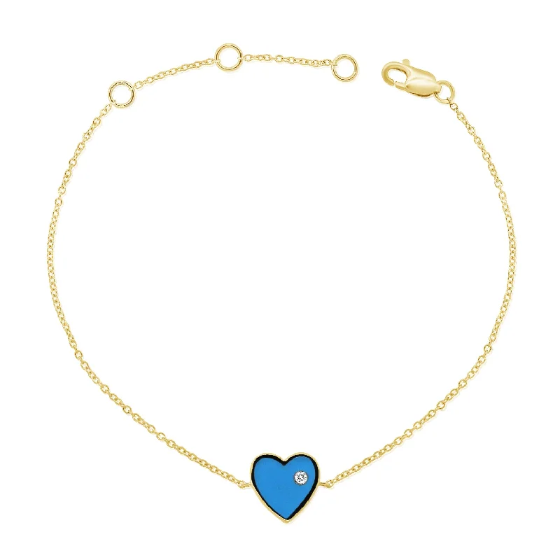 Ladies bracelets with engraving -14K Gold Turquoise Heart Bracelet