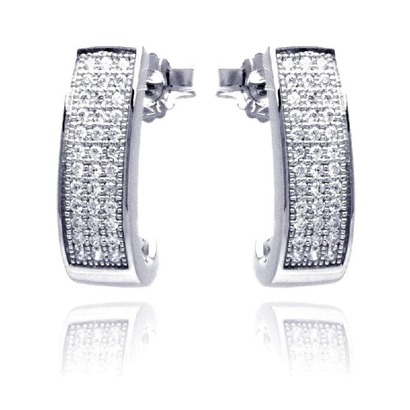 ladies-delicate-gold-earrings-Silver 925 Rhodium Plated Micro Pave Clear Round Rectangle CZ Stud Earrings - ACE00058