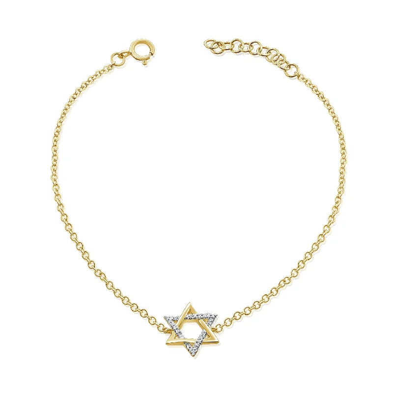 Ladies bracelets for engagements -Diamond Star of David Chain Bracelet