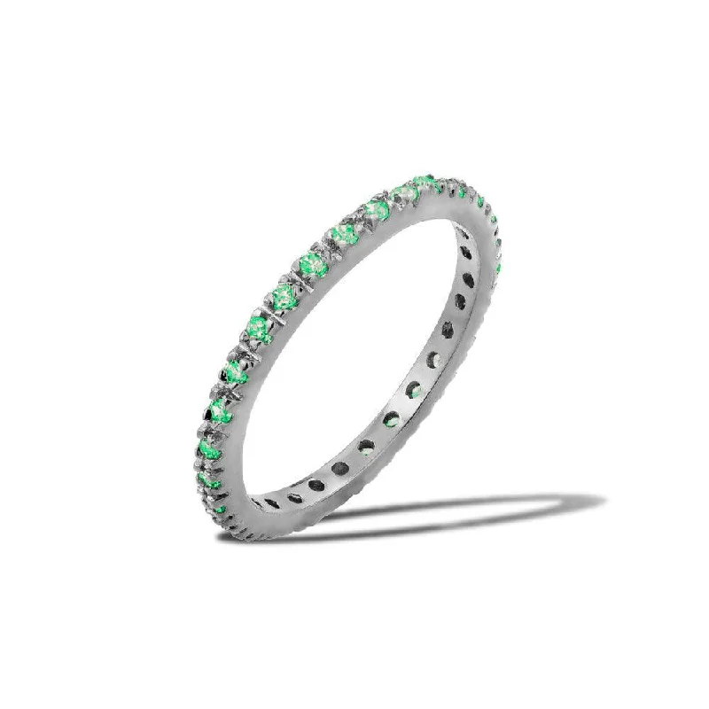 ladies ring name engraved band-Rhodium Plated 925 Sterling Silver Plated Birthstone Inlay Eternity Ring May - BGR00339MAY