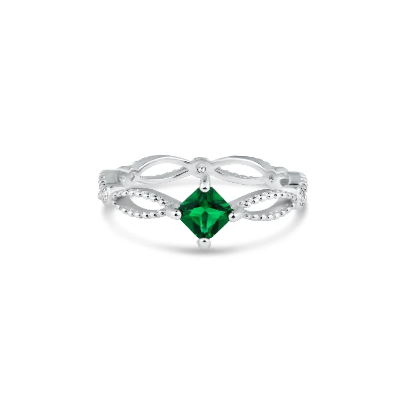 ladies ring winter snowflake-Rhodium Plated 925 Sterling Silver Marquise Green CZ Ring - BGR01362GRN