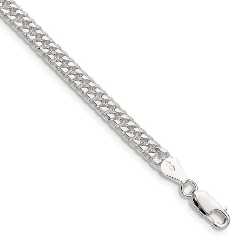 Ladies bracelets for hiking -Sterling Silver Polished 4.8mm Double Diamond-cut Curb Chain Bracelet