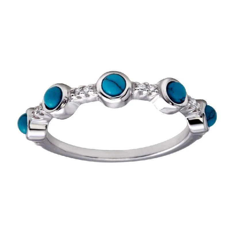 ladies ring colorful mixed gem-Rhodium Plated 925 Sterling Silver 5 Turquoise Stone Ring - BGR01179