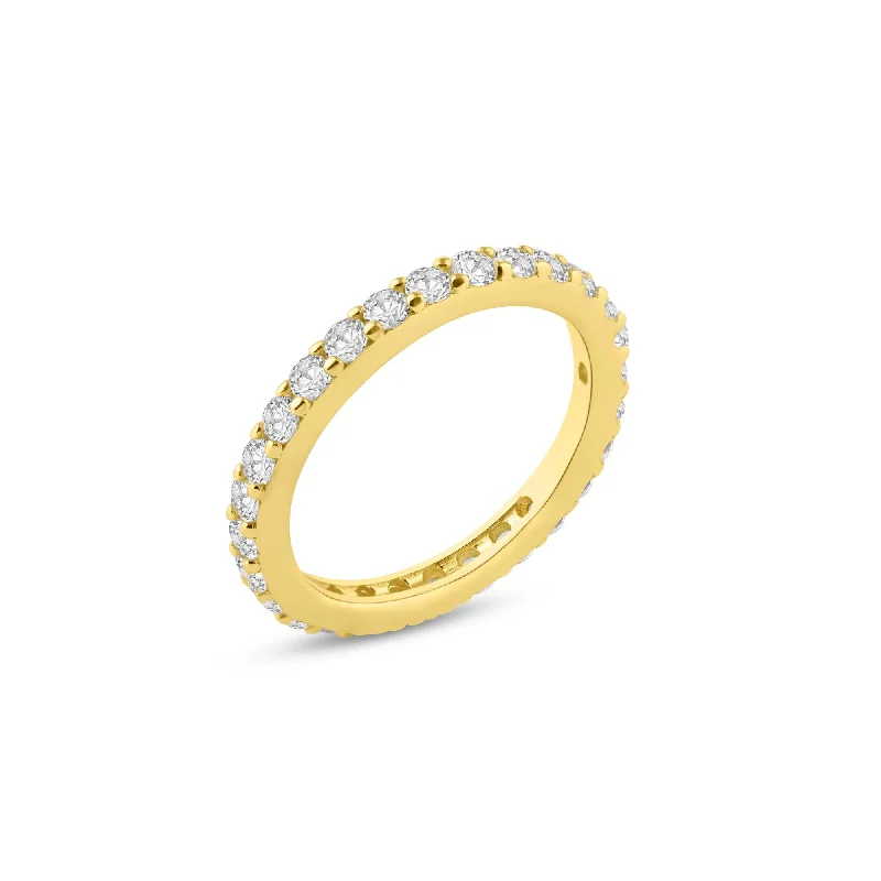 ladies ring trendy star detail-Silver 925 Gold Plated Clear CZ Stackable Eternity Ring - STR00119GP