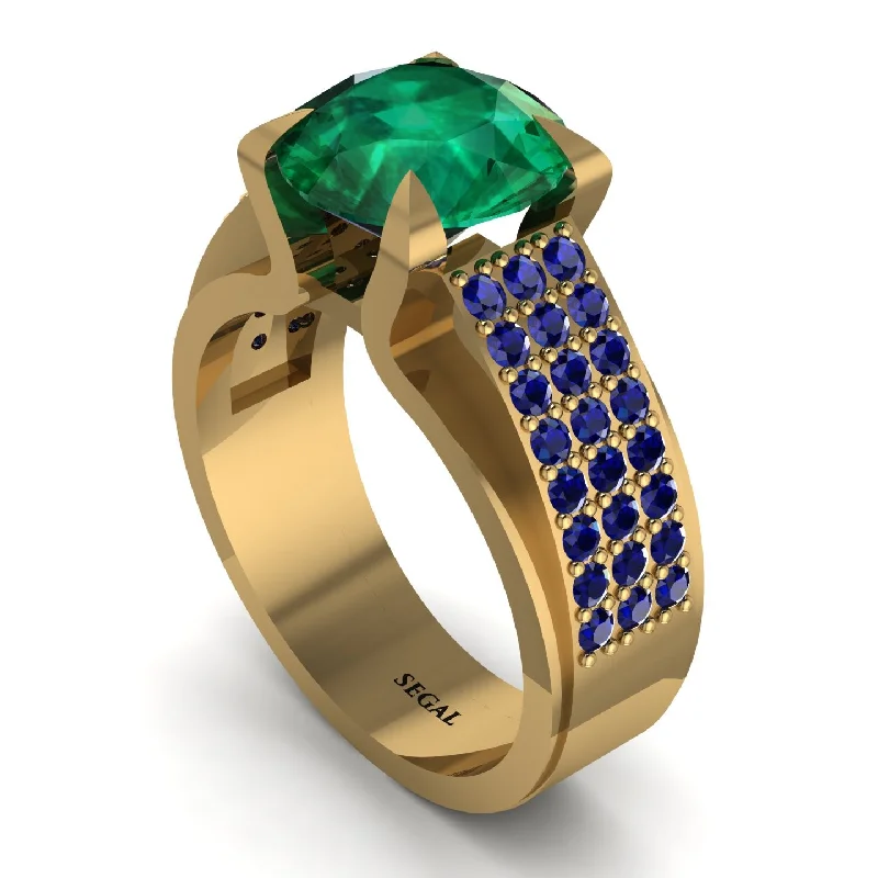 engagement-solitaire-gold-ring-Round Cut Emerald 14K Gold Pave Engagement Ring - Saylor No. 64